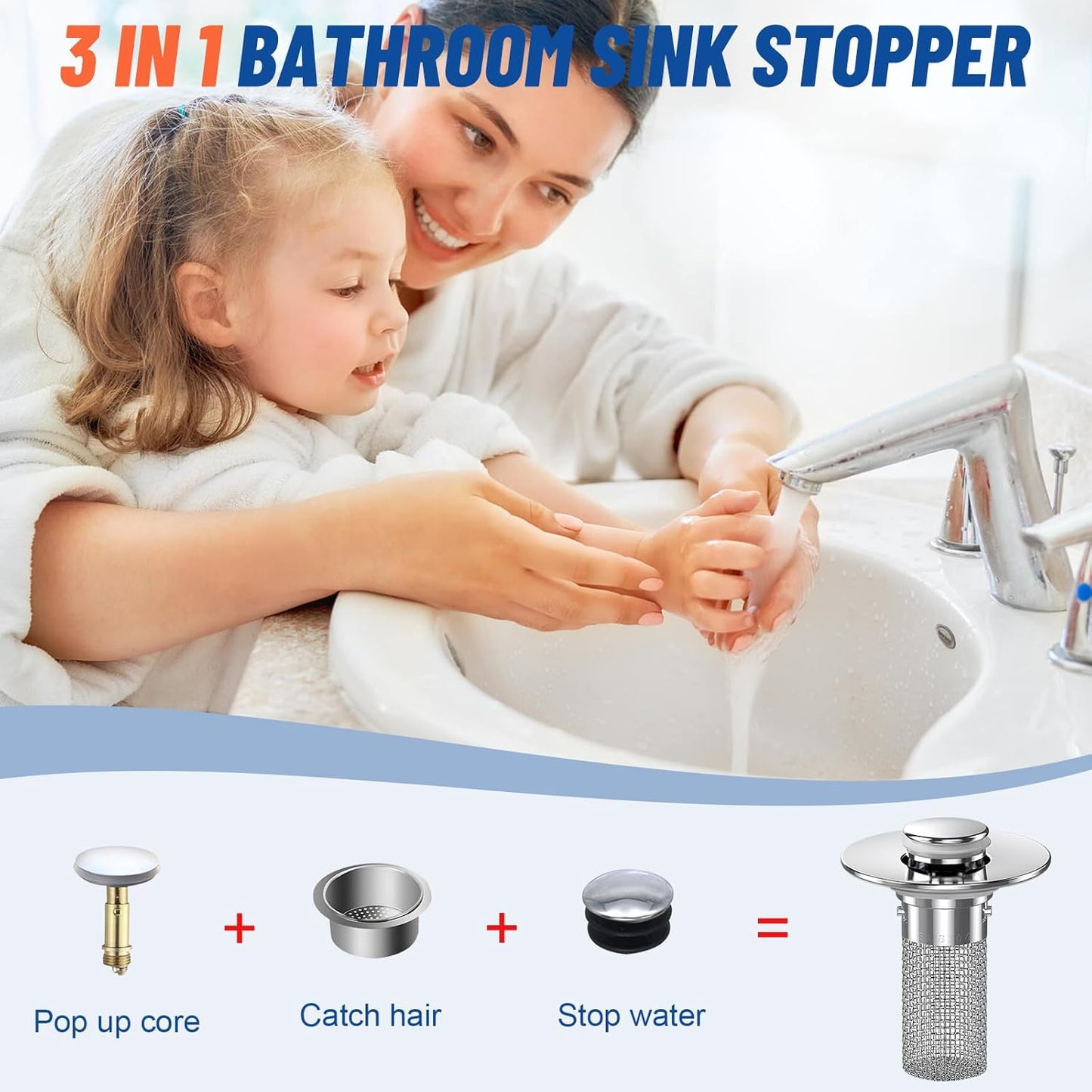 Techloop Living Pop-Up Sink Drain Strainer Hair Catcher – 2PCS Stainless Steel Filter Basket