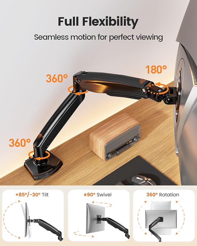 ErGear 13 to 49 inches Single Monitor Mount for Ultrawide Screens,Heavy Duty Single Monitor Arm,Single Monitor Stand with Swivel,Tilt,Rotation for Home and Office,Holds 26.5lbs,VESA 75/100mm