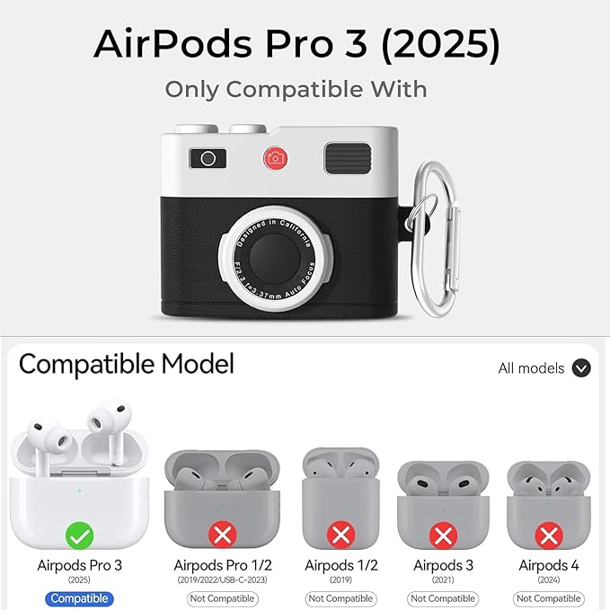 for Airpods Pro 3 Case Cute,Retro 3D Camera Design for Air pod Pro 3 Cover with Keychain Shockproof Protective Soft Silicone Case for Airpods Pro 3 Gen for Men Women,Brown