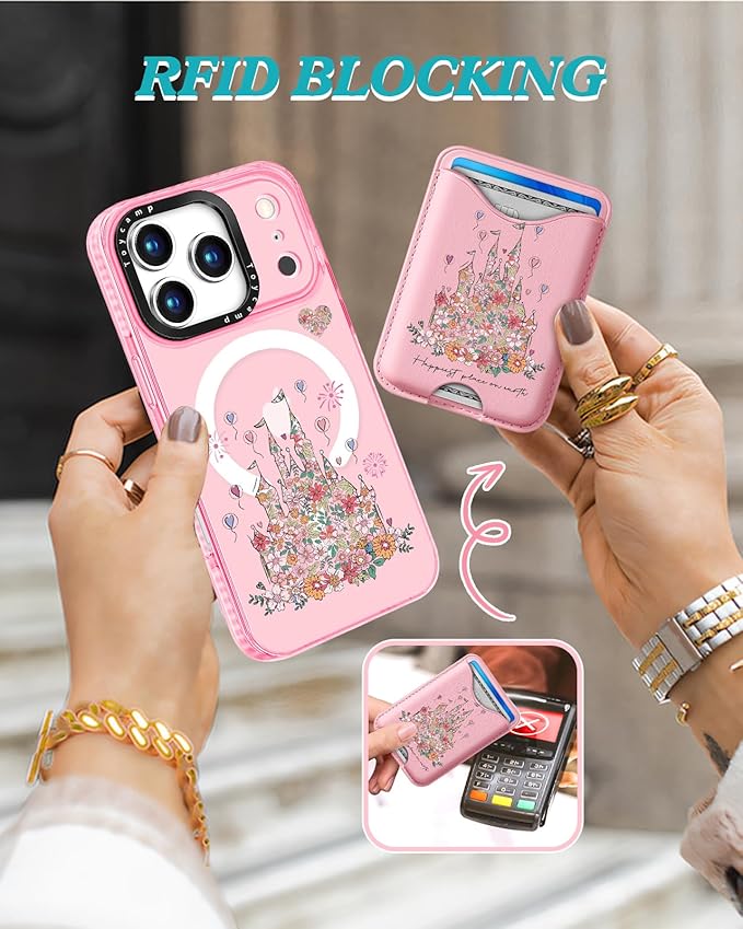 Toycamp for iPhone 17 Pro Max Case - Compatible with Magsafe Credit Card Holder Wallet Magnetic Cute Women Teen Girls Kawaii Girly Unique Castle Design Phone Cover for Apple 17 Promax