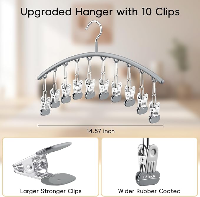 TomCare 2 Pack Tank Top Hanger and 2 Pack Leggings Organizers Space Saving Sport Bras Organizer Metal Yoga Pants Hangers with 20 Clips Hanging Closet Organizers and Storage, Grey