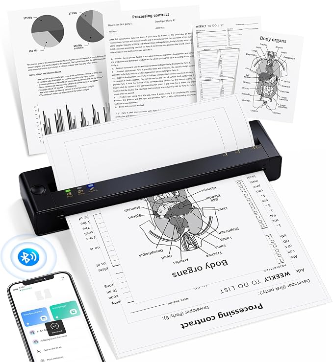 TATTMUSE A28U Portable Printer Wireless Inkless Thermal for Travel 8.5 x 11
