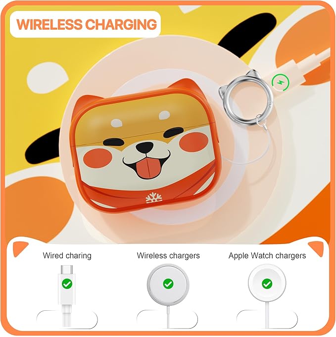 RFUNGUANGO is Compatible with AirPods Pro 3 Protective case, with Mobile Phone Holder Function, Multiple Colors Available, Suitable for AirPods Pro 3 Protective case,Orange + Playful Dog