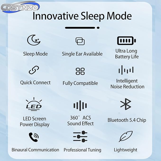 Sleep Earbuds for Side Sleepers - Noise Cancelling Headphones with Sleep Mode, Non-in Ear Design for Pain-Free All Night Comfort (Black)