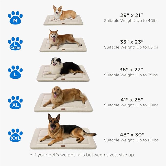 Reversible Dog Crate Pad Bed for Medium Small Dogs,Washable & Non-Slip Kennel Pet Mat, High Density Foam and Soft Fleece Cat Bed for Indoor & Outdoor Use, 35" x 23", Cream White