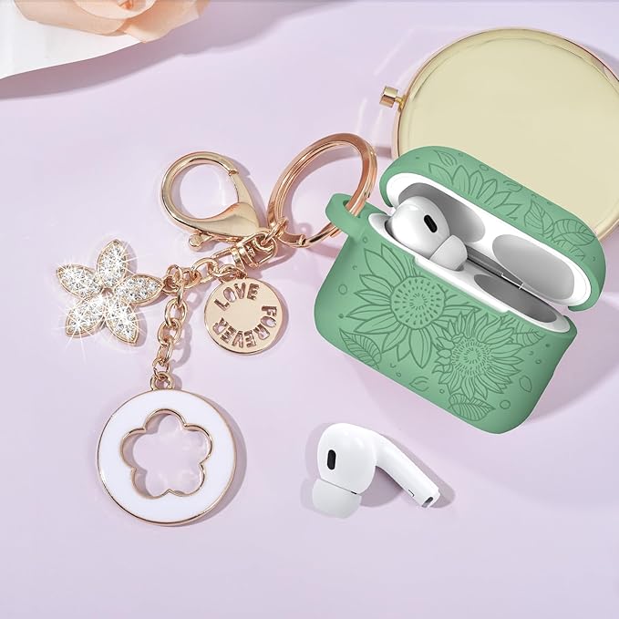 Case for Airpods Pro 1st 2nd Generation - VISOOM Airpods Pro 1/2 Cases Cover Women Silicone iPod Pro 2 Earbuds Wireless Charging Case Girl Bling Keychain for Apple Airpod Gen Pro 2