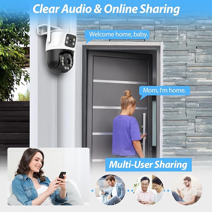 TOWODE 6MP Security Camera Outdoor 360°PTZ Surveillance System Dual Lens Linkage 2.4Ghz 24/7 Record IP66 WiFi Camera for Home Security with Motion Detection, Color Night Vision,Two-Way Audio（2Pack）