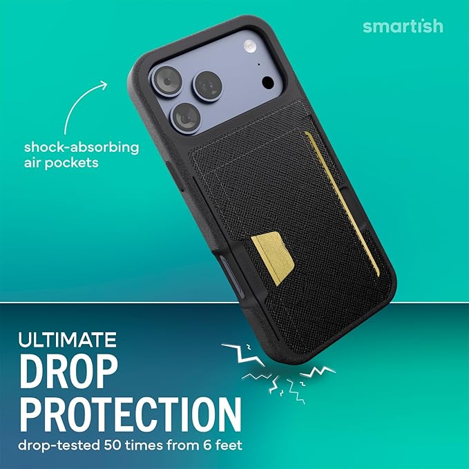 Smartish® iPhone 17 Pro Max Wallet Case - Wallet Slayer Vol. 2 [Slim + Protective] Credit Card Holder w/Kickstand - Drop Tested Hidden Card Slot Cover for Apple iPhone 17 Pro Max - Black Tie Affair