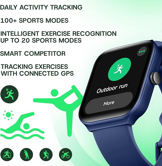 OCTANDRA Inspire VeryFit 1.95" Bluetooth Answer Call Alexa Smart Watch Body Energy Heart Rate HRV Oxygen Saturation Sleep Monitor Step Tracker IP68 Fitness Watches for Men Women (IDW16) (Blue)
