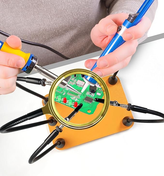 Magnetic Helping Hands Soldering Station with 6X Magnifying Glass, Third Hand Soldering Tool 4 Flexible Arms Solder Holder Helper Hand Magnifier for Repair Electronic Jewelry Crafts