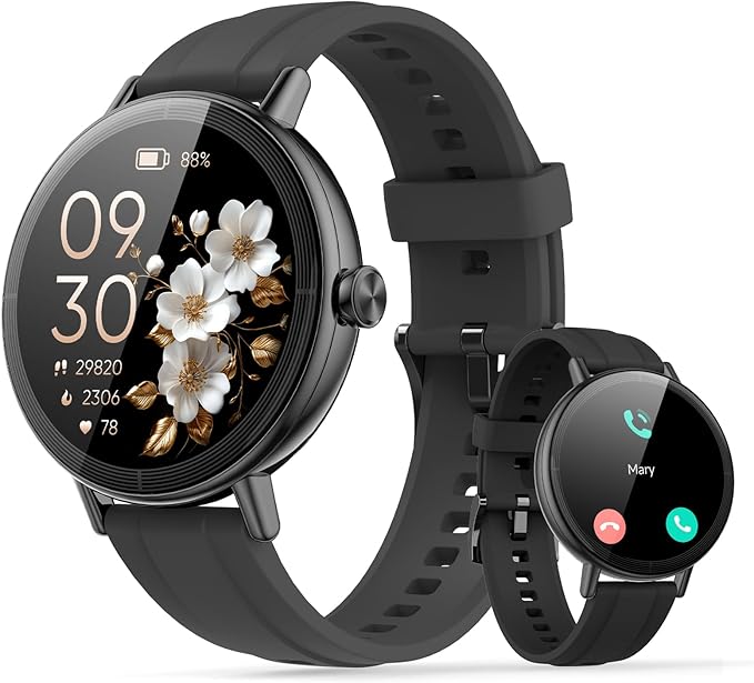 Smart Watch for Women, 1.27" HD Fitness Tracker with Bluetooth Calls(Answer&Make) IP68 Waterproof Smartwatch Compatible IOS/Android,100+ Sport Modes Watch with Heart Rate/Sleep Monitor Pedometer Black