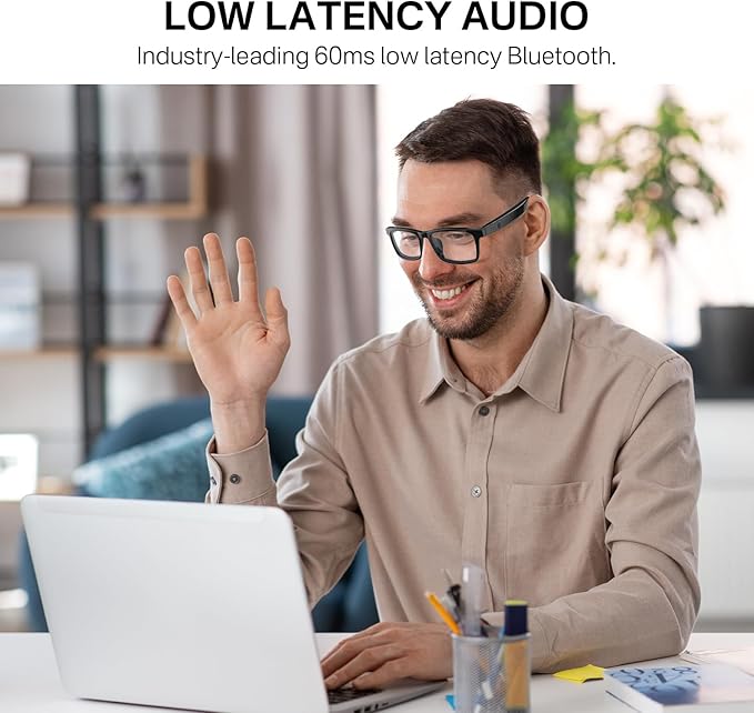 Smart Glasses for Men & Women, Clear Blue Light Glasses, Bluetooth Glasses with Speaker, Intelligent Touch & Voice Assistant, Compatible with iOS/Android, Audio Eyeglasses for Gaming/Working