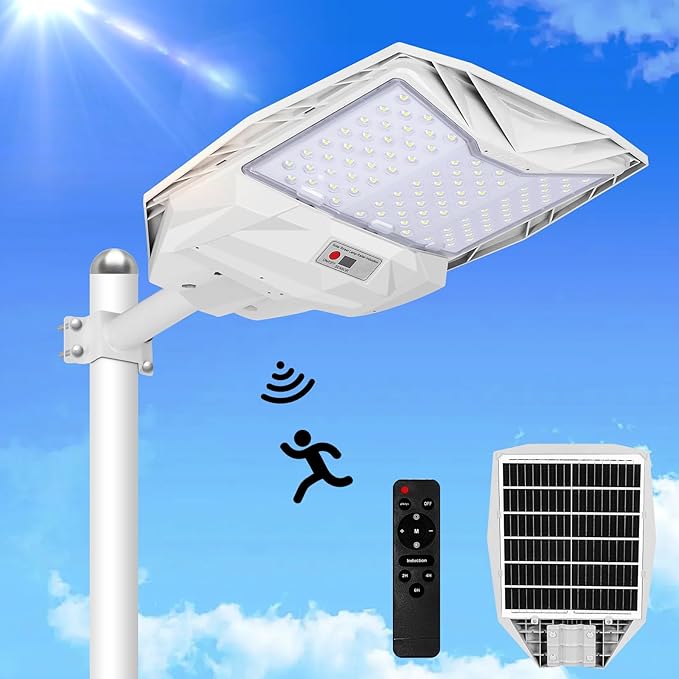 Solar Street Lights Outdoor 700000LM, Bright LED Street Lights with Motion Sensor and Remote, Dusk to Dawn Waterproof Security Lights for Yard, Driveway, Parking Lot