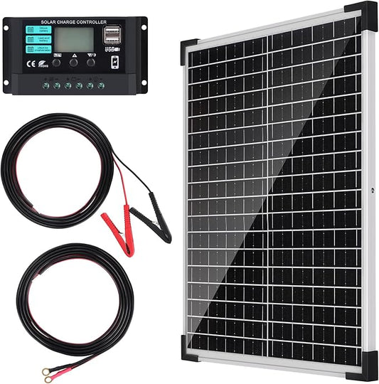 Solar Panel Kit 25W 12V Monocrystalline Battery Maintainer with10A Solar Charge Controller and Extension Cable with Battery Clips O-Ring Terminal for RV Trailer Boat Off Grid System