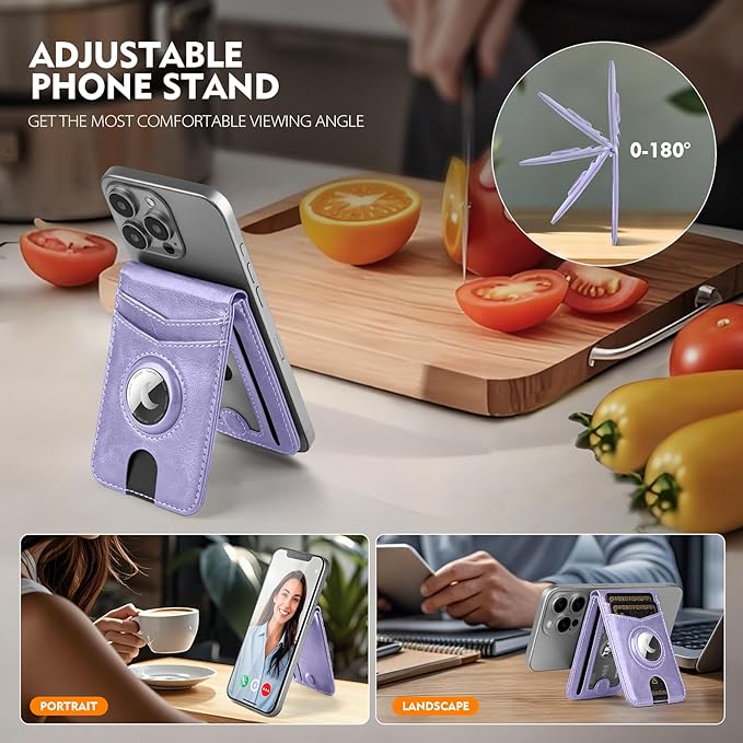 Compatible with Magsafe Case with RFID Blocking Card Holder AirTag pocket for iPhone 17/16/15/14/13/12 Pro/Pro Max/PlusSeries,Not Fit iPhone Mini,Light Purple