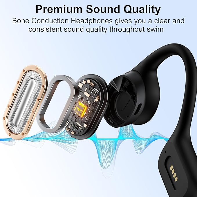 Bone Conduction Swimming Headphones, IPX8 Waterproof MP3 Player with Open-Ear Design, Bluetooth 5.4 Wireless Sports Earbuds for Swimming, Running, Cycling(Black)