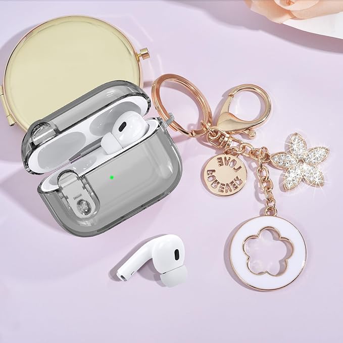 Case for Apple Airpods iPods Pro 3 Cases Cover Clear 2025 Cute Women, VISOOM Cute Air Pods Pro3 Case Clear Transparent Airpods iPods Pro 3rd Gen Protective Cases with Keychain/Lock/Cleaning Kit-Black