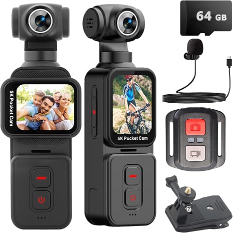 Pocket Vlogging Camera 5K with Remote Control, 64GB Card