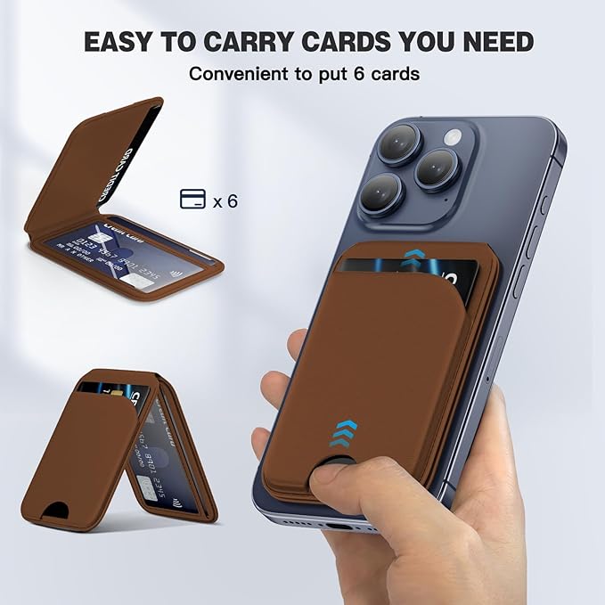 Mag-Safe Wallet for iPhone - Lightweight Magnetic Phone Wallet Stand With Adjustable Leather Card Holder for iPhone 17/16/15/14/13/12 Series, Not for Mini (Brown)