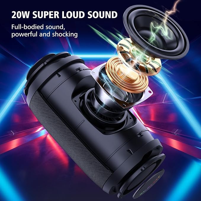 ZEALOT Portable Speaker 20W, Bluetooth Speaker Waterproof, Bocinas Bluetooth, IPX6 Waterproof, Wireless Pair, Clear Stereo Audio/BT5.2/ RGB Light/USB/TF, for Home/Outdoor/Beach