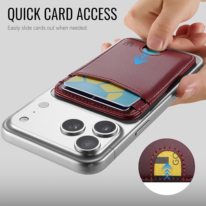 for Magsafe Wallet Magnetic Card Holder RFID Blocking, Strong Magnet Slim Wallet Stick on Phones and Cases for iPhone 17/16/15/14/13/12/ Pro/Max/Plus, Wine Red