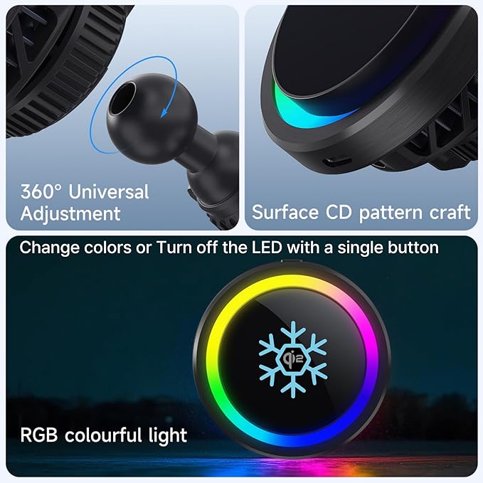Qi2 15W Wireless Car Charger -Compatible with MagSafe- [3-Second Peltier Cooling] with Strong Magnetic Mount-Fast Charging Air Vent Phone Holder for iPhone 16/15/14 Pro Max,Galaxy S25(Black)