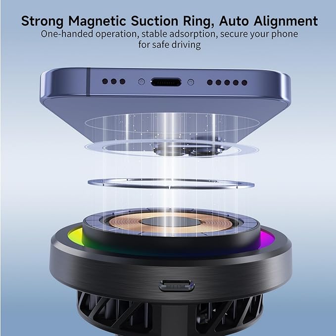 Qi2 15W Wireless Car Charger -Compatible with MagSafe- [3-Second Peltier Cooling] with Strong Magnetic Mount-Fast Charging Air Vent Phone Holder for iPhone 16/15 Pro Max,Galaxy S25(Harp Seal)