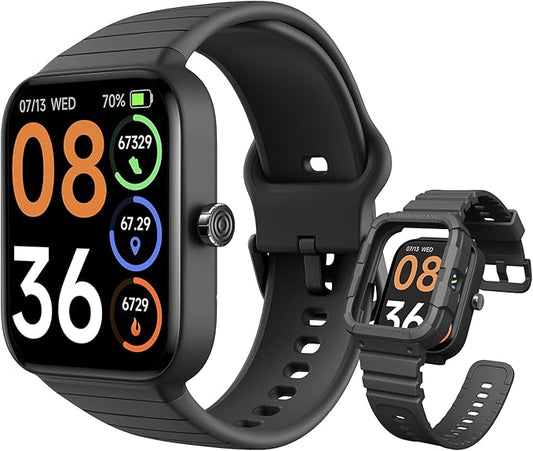 SKG Smart Watch for Men Women (Answer/Make Call), Alexa Built-in, Extra Black Band, 100+ Sports 1.8" Fitness Tracker with Heart Rate SpO2 Monitor, IP68 Smartwatch for Android iPhone, V7 Cyber Black