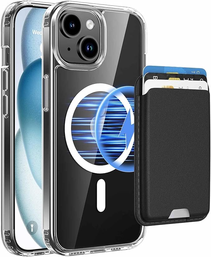 Magnetic for iPhone 14 Plus Case & iPhone 14 Plus Case Clear with Black Detachable Wallet, Compatible with MagSafe, Military Protective Slim Phone Cover with Card Holder