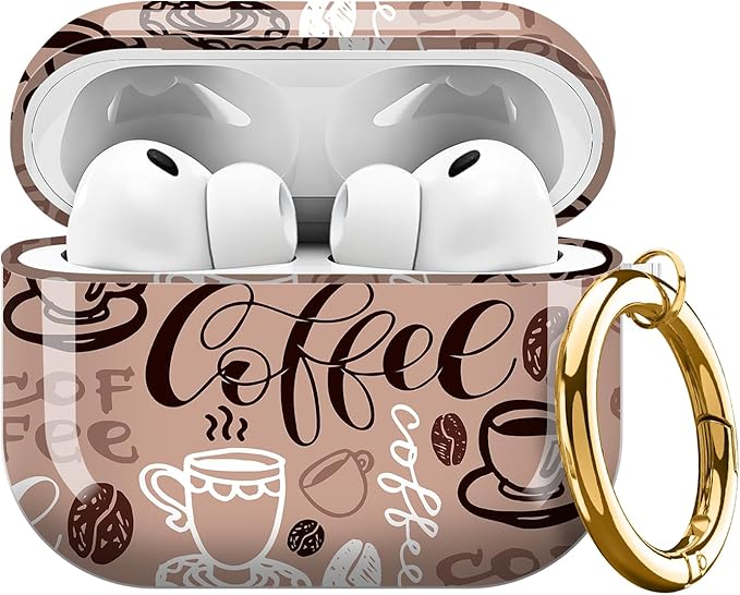 AirPod Pro 3 (2025) Case Cover for Women, Cute Shockproof TPU Protective Case with Gold Round Buckle, Anti-Drop Design Brown Coffee