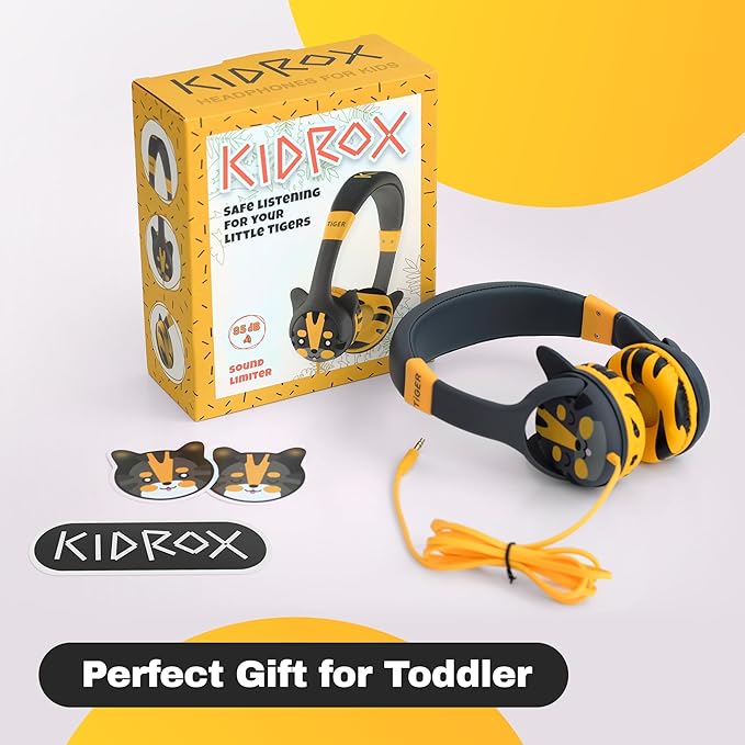 Kidrox Wired Toddler Headphones for 1-7 Years Old — 85dB Volume Limited Baby Headphones for Plane and Car Travel — Children Headset for Airplane, iPad and Tablet, Kids Headphone with Cord for Children
