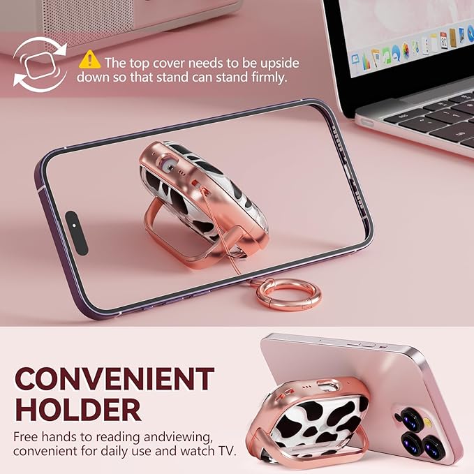 Inesore for AirPods Pro 3 Case 2025 with Lock, for Women Girly Floral Cute Case Compatible with Apple Airpods Pro 3rd Generation Cover, with Phone Stand,Keychain & Cleaner Kit- Cow Print