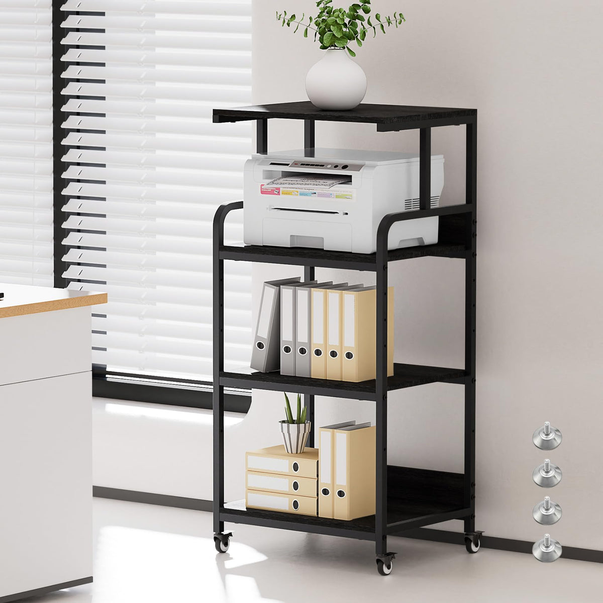 4 Tier Printer Stand with Wheels, Tall Printer Table with Storage