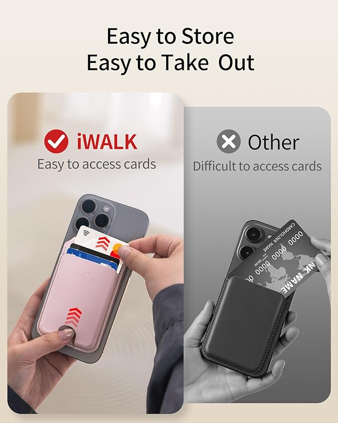 iWALK Stronger Magnetic Wallet, Upgraded for MagSafe Wallet, RFID Blocking, 5 Card Holder with Adjustable Stand, Slim Leather Phone Wallets for iPhone 17/16/15/14/13/12 Series, iPhone Wallets
