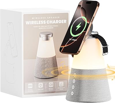 4 in 1 Wireless Charger Bluetooth Speaker Night Light with Phone Stand