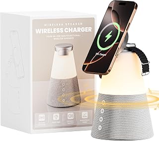 4 in 1 Wireless Charger Bluetooth Speaker Night Light with Phone Stand - Image 1