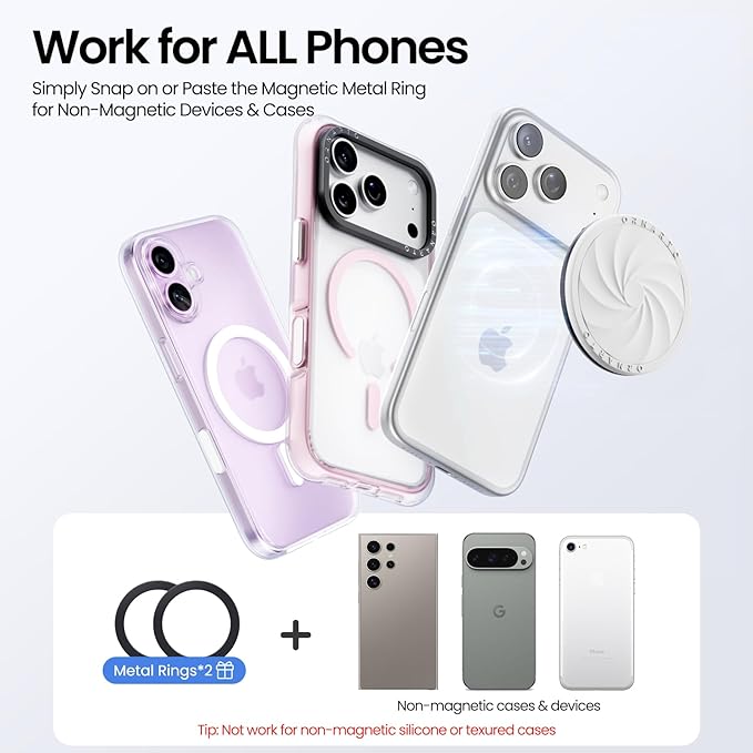 ORNARTO Vortuxe for MagSafe Phone Grip with Kickstand, Soft Liquid Silicone Finger Loop Grip, Phone Ring Holder for Back of Phone, Premium Build & Comfy Touch, White