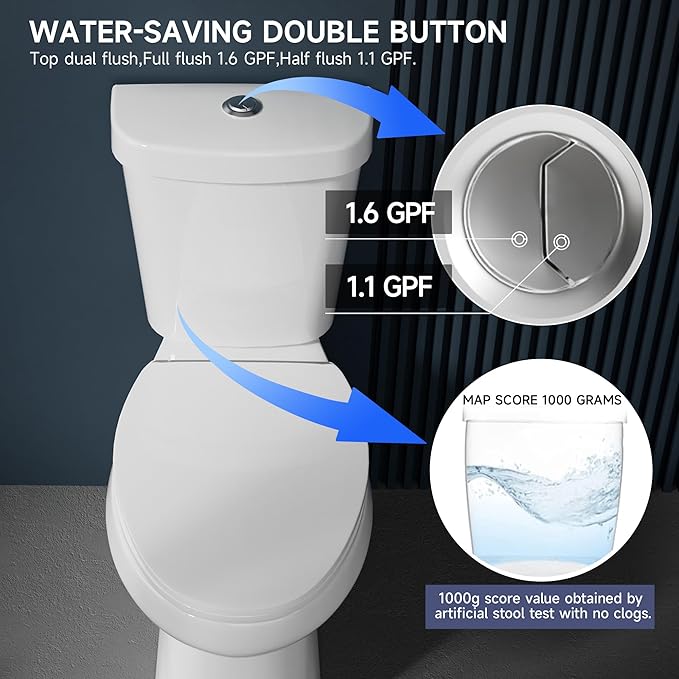 Elongated Extra Tall Toilet 21 Inch for Seniors 1.1/1.6 GPF Tornado Dual Flush - Two Piece Comfort High Toilet for Bathroom, 20.5 Inch Bowl Height, 21.25 Inch Seat Height, 12" Rough In, White
