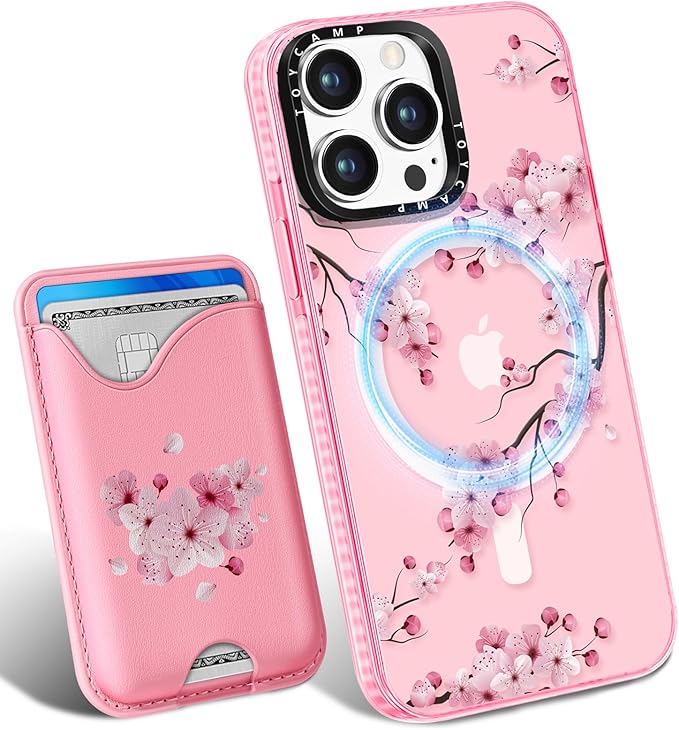 Toycamp for iPhone 14 Pro Max Case - Compatible with Magsafe Credit Card Holder Wallet Magnetic Cute Women Teen Girls Kawaii Girly Unique Flower Design Phone Cover for iPhone 14 Promax