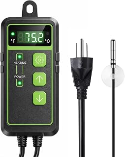 Digital Temperature Controller Thermostat, Heating & Cooling Outlet with LCD Touchscreen NTC Probe, 40–108°F, 110V for Reptile Tank, Seedling Heat Mat, Greenhouse, Fermentation