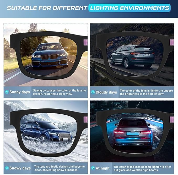 Paleshy 0.1s Auto-Tinting Sunglasses for Men & Women, Polarized Photochromic Glasses with Dual UV400, All-Weather Lightweight Glasses for Driving, Cycling, Fishing, Golf, Night