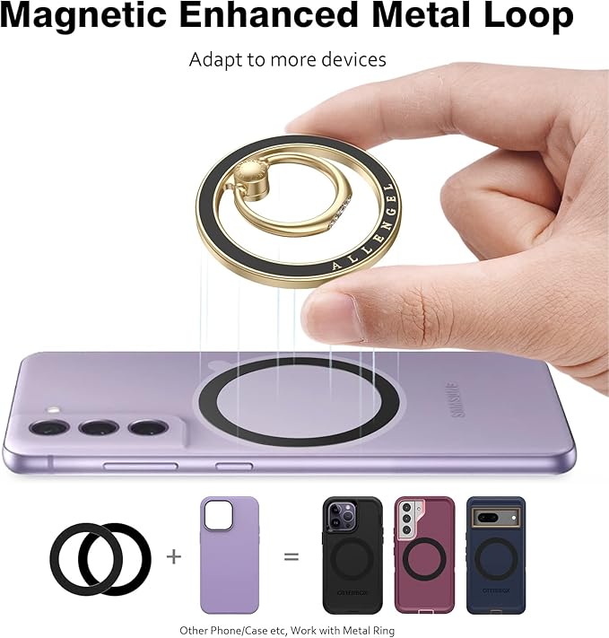 Allengel Magnetic Phone Grip for MagSafe, Magnetic Ring Holder Compatible with MagSafe Phone Ring, 360°Rotating Finger Kickstand for iPhone 16 Pro Max 15 14 13 12 Plus & Android Phone