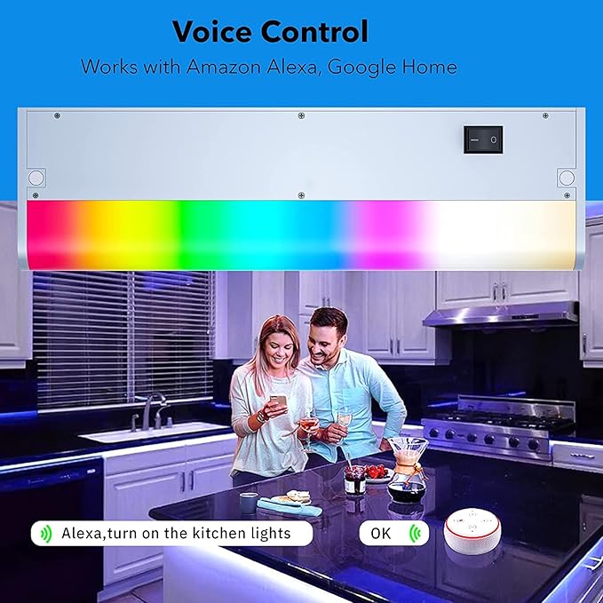 LAMPAOUS Hardwired Under Cabinet Lighting, Dimmable White and Color Changing with Remote Control, Compatible with Alexa, Google Home (9 Inch)