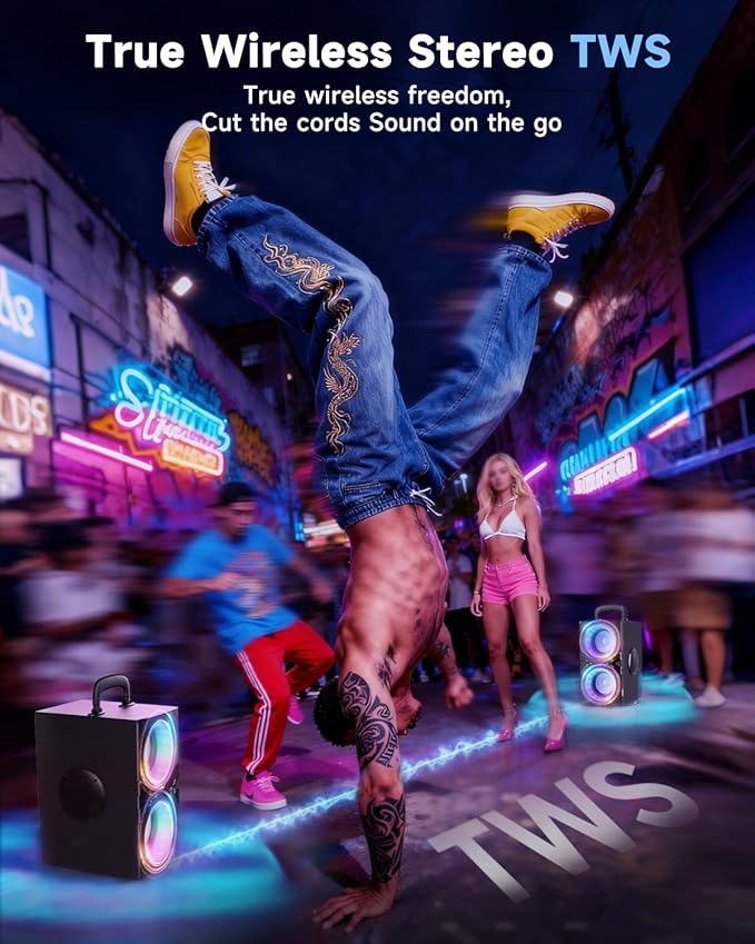 Party Bluetooth Speaker:80W Peak Large Stero Sound for Outdoor,Deep Bass,TWS,Loud with Lights,Portabe Wireless Big Speakers with Long Playtime,House,Projector,Movie