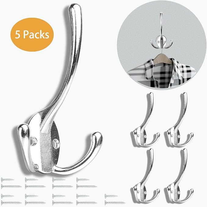Wall Mounted Coat Hooks 5 Pack Heavy Duty Black Hardware Robe Hooks Decorative for Single Hanging Coats Towel Cubicle Classroom Kitchen Bath Backpack Hat Hook