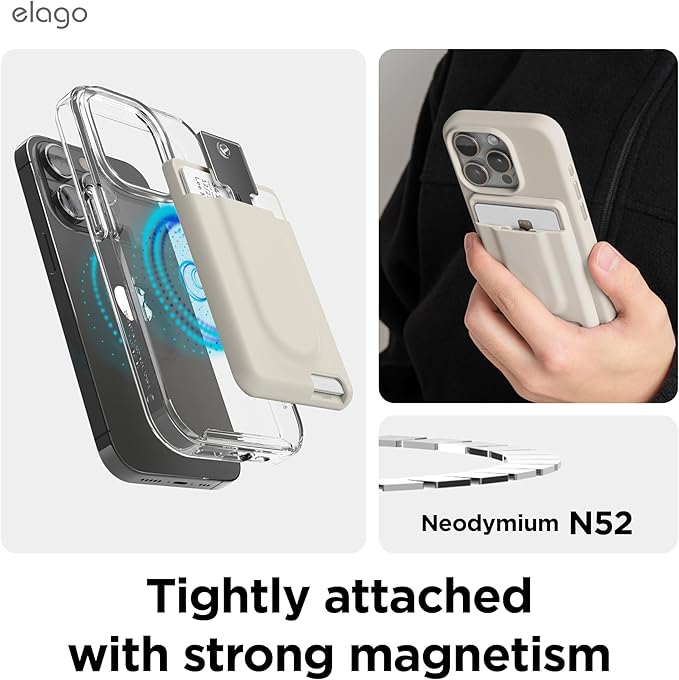 elago Key Magnetic Wallet Card Holder 2-Cards Compatible with MagSafe for iPhone - Key Holder, Secure Phone Wallet, Long Last Silicone, Scratch and Damage Protection (Stone)