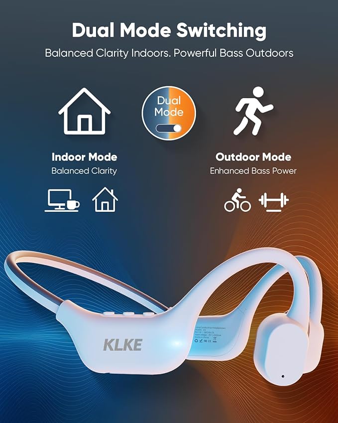 Open-Ear Bone Conduction Headphones, IP66 Waterproof, Integrated Transducer Running Headphones with Dual Mode, Rear Safety Light, 10H Battery,Advanced Mic for Cycling, Hiking & Outdoor Sports