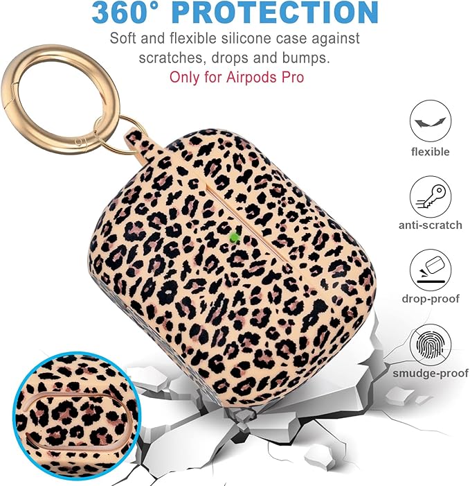 Khaki Leopard Silicone Compatible with AirPods Pro Case 2019, Gawnock Soft Case Cover Flexible for Print Cover for Women Girls with Keychain - Khaki Leopard Cheetah