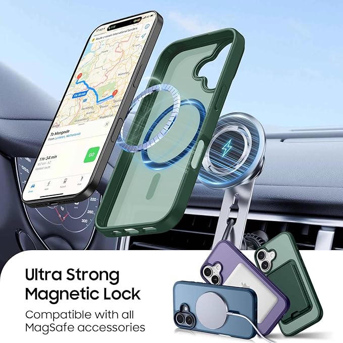 Magnetic for iPhone 17 Case with Detachable Wallet, Compatible with MagSafe, Credit Card Holder with Slim Shockproof Protective Phone Cover, Green