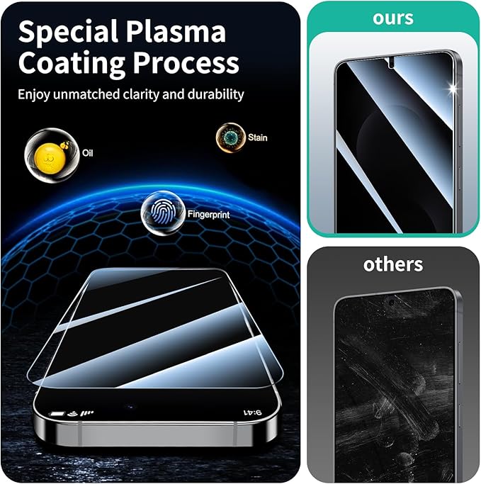 3*Privacy Screen Protector and 3*Camera Lens Protector for Samsung Galaxy S25 Edge with a Installation Alignment Aid, Anti-Spy Tempered Glass Film, Private Black Protection, [Anti-Scratch][9H Hardness]